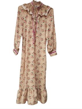 Mr.Jac Jr. Vintage Antique Cream Pink Floral Night Gown Robe Set Peignoir Size M